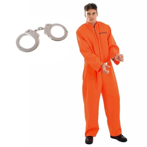 Fun Shack Men's Prisoner Costume, Orange Jail Inmate Jumpsuit, Adult Prison Outfit, Halloween Costumes for Men