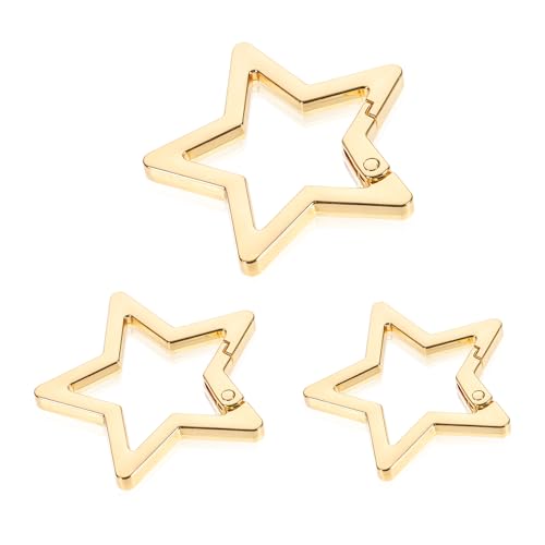 TIESOME 3 PCS Star Shaped Stainless Steel Keychain Clip Carabiner Snap Hook Holder Carabiner Hook Clip Key Holder Keychain Carabiners for Keys and Wallet Accessory with 3 Sizes(Gold)