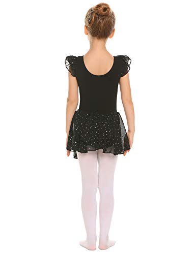 Arshiner Girls Ruffle Sleeve Ballet Dance Dress Tutu Skirted Leotard, 4-5 Years, Black #TOP4