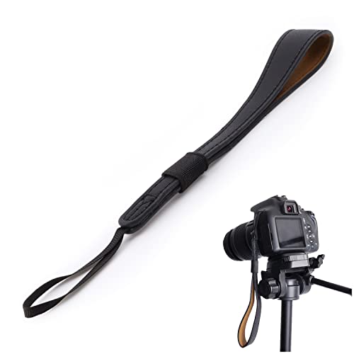 HERKINDNESS Correa Muñeca Cámara, 18,7 cm Negra Correa Camara Reflex, Hecha de Cuero de PU, Resistente y Duradera, Correa Para la Muñeca Adjustable Para Cámaras Digitales y SLR Cover