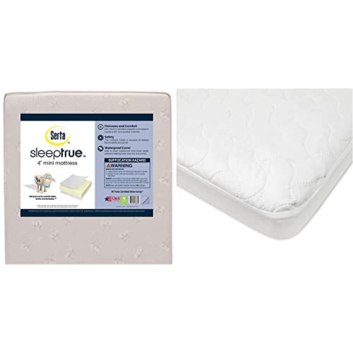 Image of Delta Children Serta SleepTrue Mini Crib Mattress, White & American Baby Company Waterproof Fitted Porta/Mini Crib Protective Mattress Pad Cover, White (1 Count), for Boys and Girls