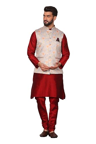 Image of Kurta With Churidar & Multicolor Nehru jacket Set