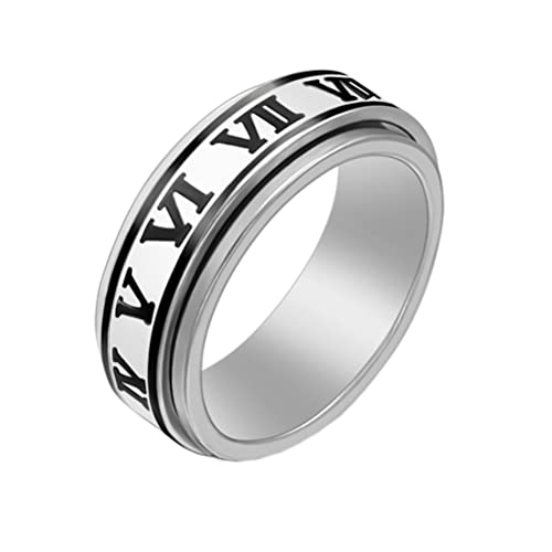 Image of PAURO Roman Numerals Spin Worry Ring | Unisex Stainless Steel, Roman Numerals Spin Worry Ring for Anxiety