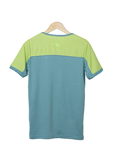 Image of Uhane Women's Gym Dri-Fit Work-Out Round Neck Loose Fit Straight-Cut Long Back T-Shirt (Ocean Blue /Lime Green) Short Sleeves Multi-Coloured Top for Sports and Fitness