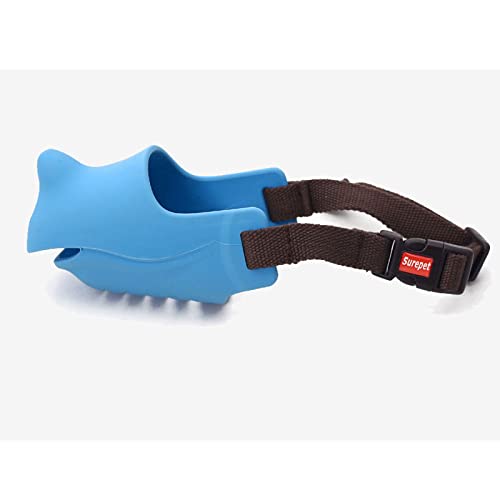 Unbosten Dog Muzzle,Soft Silicone Rhinoceros Dog Muzzle - Anti Biting Barking Screaming Prevent Accidental Eating - Long Snout Adjustable Puppy Mouth Cover Breathable Small Dog Mask. -Blue||L #TOP29