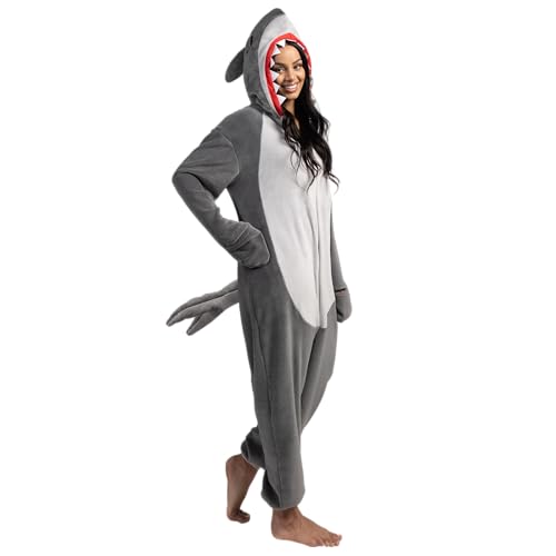 Spooktacular Creations Women Shark Pajama Plush Costume with Hat Tail for Dress Up Role Play Party Halloween Costume-S
