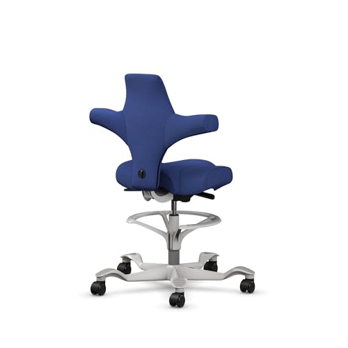 Image of HAG Capisco Sit to Stand Chair-Silver Frame-Upholstered Cobalt Blue-with Foot Ring