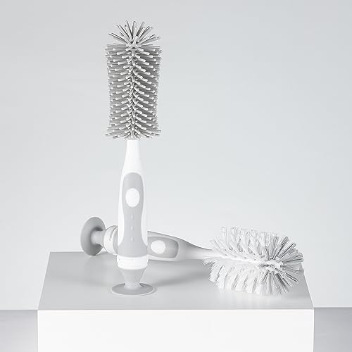 Chemimoso Multifunctional Cleaning Brush, Baby Bottle Brush, Water Bottle Brush Cleaner, Cup Brush, Rotate The Suction Cup to Obtain The Small Bristle Brushes Hidden in Handles, Set A, Grey