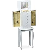 COSTWAY Schmuckschrank weiß, Schmuckkommode mit Spiegel, Aufbewahrungsschrank für Schmuck, Schmuck-Organizer mit Schubladen, Schmuckbox