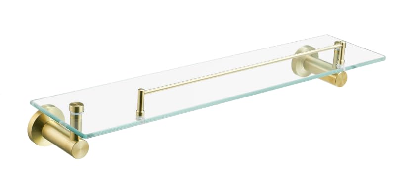Manissa Brushed Brass Tempered Glass Bathroom Shelf 520mm Length with 304 Grade Stainless Steel Bar Wall Mounted Bathroom Accessory