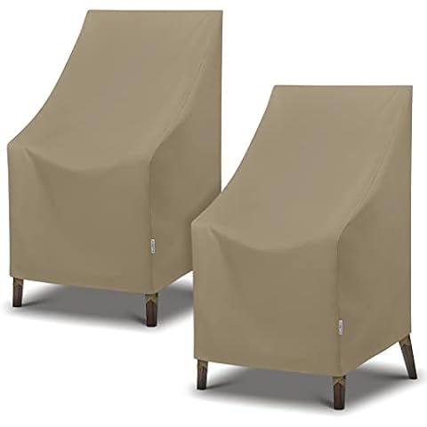 SunPatio Outdoor High Back Chair Covers, Heavy Duty Waterproof Stackable Patio Chair Covers, Fade Resistant Patio Furniture Covers, All Weather Protection, 2 Pack -27" W x 30" D x 42" H, Neutral Taupe Cover