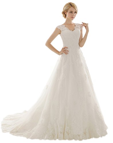 Snowskite Womens A-line V Neck Vintage Lace Wedding Dress 10