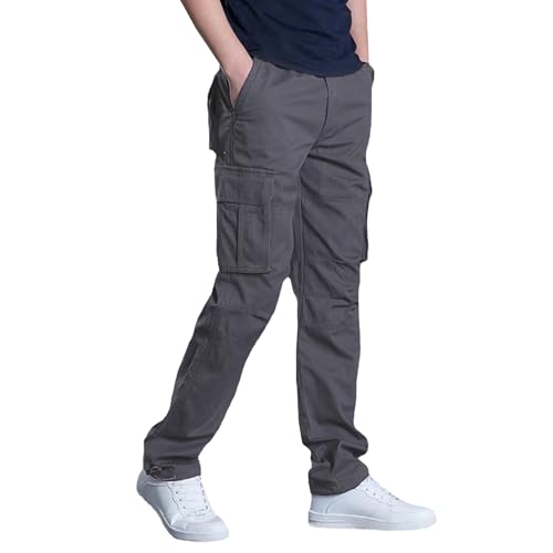 LBL Pantalon de Travail Multipoches pour Hommes Été Coton Léger Respirant Multi Poches Cordon Ajustable Cheville Urbain RandonnéeGris M