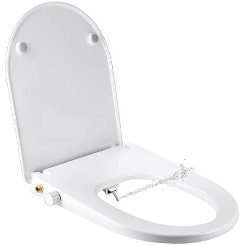 SAMODRA Bidet Toilettensitz - Dusch WC Aufsatz Bidet Japanische Toilette - WC Sitz D Form mit Absenkautomatik - Nicht Elektrischen Bidet Aufsatz Selbstreinigenden Doppeldüsen