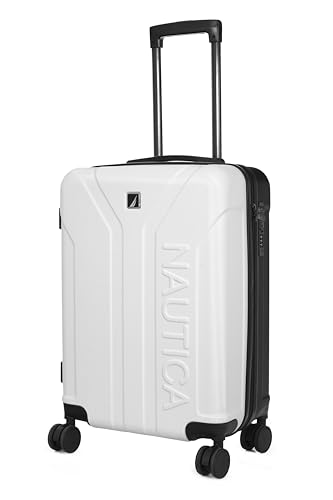 Image of Nautica 20 inch ABS Hard-Sided Unisex Cabin Luggage Trolley | 8-Wheel Spinner, Telescopic Handle | Durable, Secure Combination Lock | Modern Design Travel Suitcase for Men & Women | White & Black