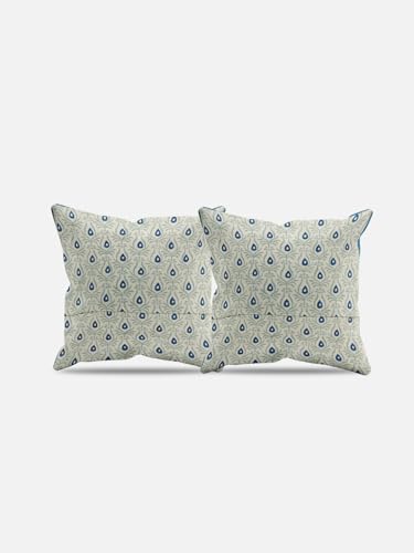 Image of Guldaan Hand Block Printed Cushion Cover Set | Cushions Cover for Home & Office | 100% Cotton Fabric | Size - 16 x 16 Inches | Pack of 2 Cushion Covers | Color - White