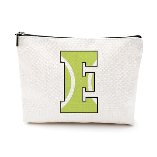 LONGXIN Bolsa de maquillaje personalizada con inicial A-Z con monograma, bolsa de cosméticos, bolsa de aseo personal, regalos para mujeres, niñas, amigos, entrenadores, jugadores, equipo, tenis, 7*9in
