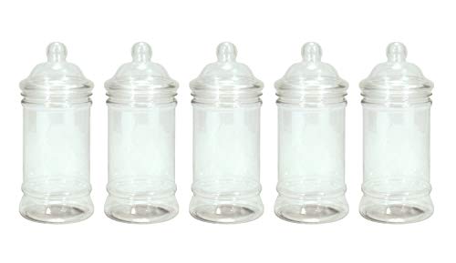 Britten & James Pack of 5 Clear Plastic Jars with Victorian Style Lids 500ml. Storage containers for Sweets, Candy, Supplements, Gifts and Coins. Ideal for Parties, Birthdays, Weddings etc.