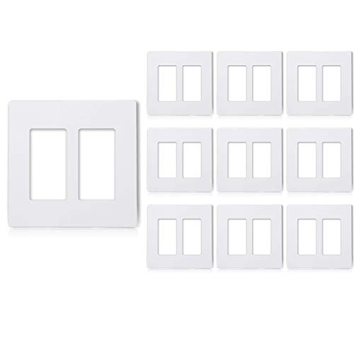 Maxxima 10 Pack 2 Gang Decorative Outlet Screwless Wall Plate, White, Multi Outlet, Standard Size (Pack Of 10) #TOP3