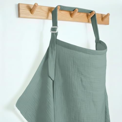 Image of Muslin Nursing Covers for Breastfeeding, Arch Neckline Breast Feeding Covers for Women, Moms Privacy Breathable Summer Nursing, Enlarged XL Size Soft Feeding Cover (Roman Green)