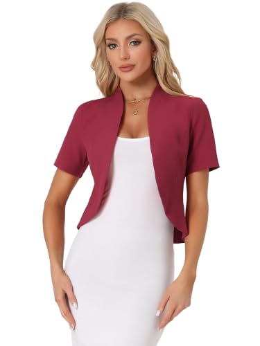 Image of Allegra K Short Sleeve Blazers for Women's Business Casual Open Front Work Cropped Shrug Jacket