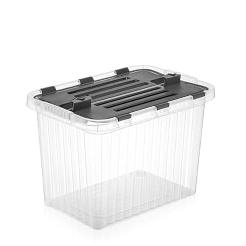 Image of Superio Clear Storage Bin with attached Lid, 27.5 Quart Storage Box with Hinged lid