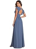 Ever-Pretty Women's Flowy Chiffon A Line Ruffles Sleeves Back Cutout Bridesmaid Dresses Dusty Navy US04