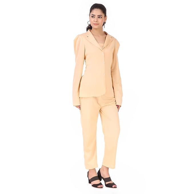 Women's Stylish Co-Ord Set – Solid Peach Blazer, Tube Crop Top & High Waist Trousers – Trendy & Stylish Outfit for Girls & Ladies-image-38