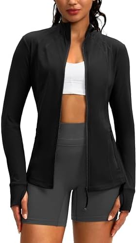 Women's Workout Jackets with 4 Pockets Zip Up Slim Fit Soft Fall Jacket for Yoga Running Athletic
