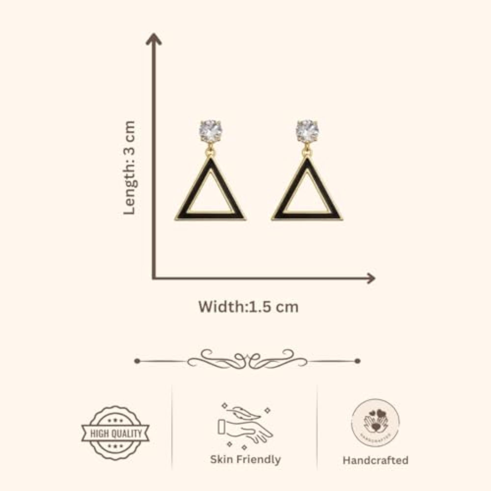 American Diamond Triangular Drop Dangle Earrings, Celebrity Inspired