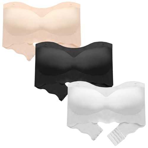 Happy Cherry Girls Strapless Bras Teen Girls Padded Tube Top with Adjustable Clear Straps Seamless Bandeau Bralette