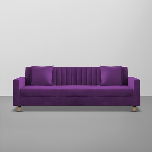 Image of Casaliving Garcia 3 Seater Sofa Set for Living Room (Purple - Colour Fabric) Premium Fabric Sofa Set