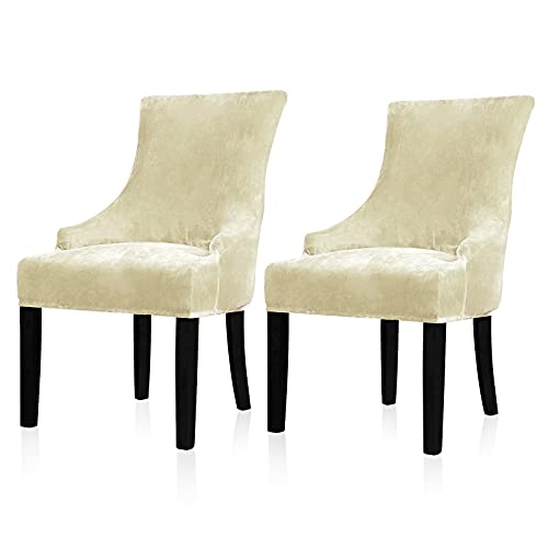 Lellen Velvet Stretch Wingback Chair Cover Slipcover – Reusable Arm Chair Protector Cover for Dining Room Banquet Home Decor etc Machine Washable Hand Washable (Cream, 2PCS)