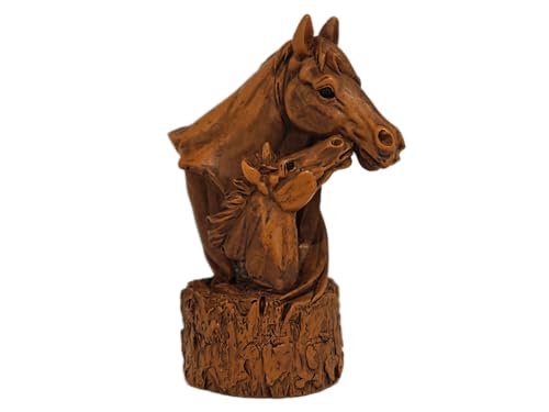 Estatua de Caballo Madre y Potro en Resina Marrón 4 Pulgadas miniatura 1