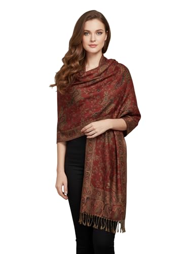PASKMLNA Reversible Paisley Pashmina Shawl Wrap Elegant Colors (023-16L.Maroon)
