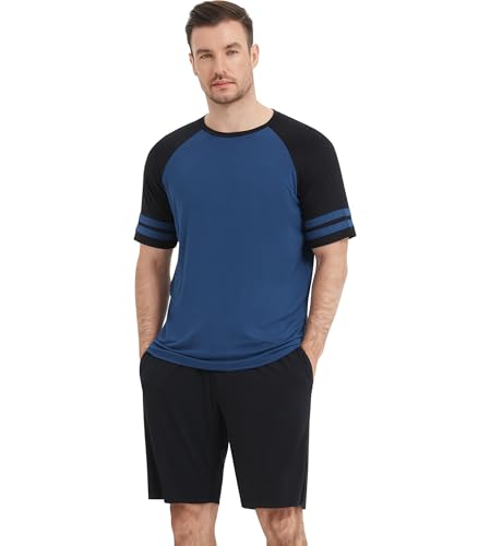 Image of NACHILA Men's Bamboo Viscose Pajamas Set Raglan Short Sleeve Shorts Pjs