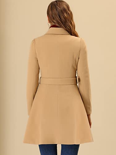 Allegra K Women's Double Breasted Coats Elegant Overcoat Turn Down Collar Long Coat with Belt Khaki 8 - Image 4