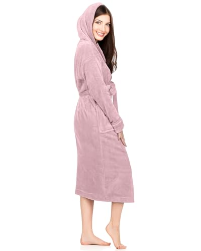 Ny Threads Luxury Ladies Hooded Dressing Gown Super Soft Fleece Women's Robe Comfortable Loungewear And Nightwear, Light Pink, Large - 3