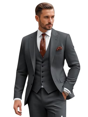 msatuy 3 Piece Steel Grey Suit for Men Mens Steel