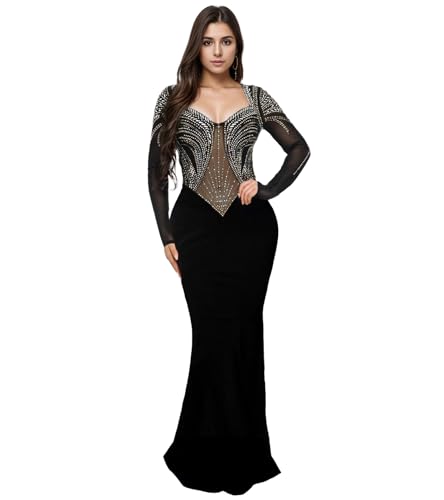 Image of PORRCEY Women's Sexy Elegant Rhinestone Bodycon Dress Hot Drilling Clubwear