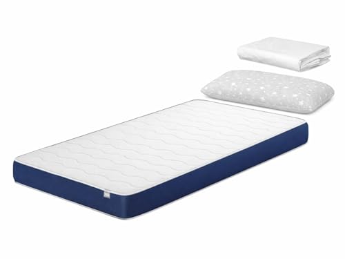 DORMISSIMO Pack Matelas 80X160 LIT Enfants h14 CM Orion Confort + 1 Oreiller Junior 80x35 cm + 1 Protège Matelas 80x160 cm Blanc