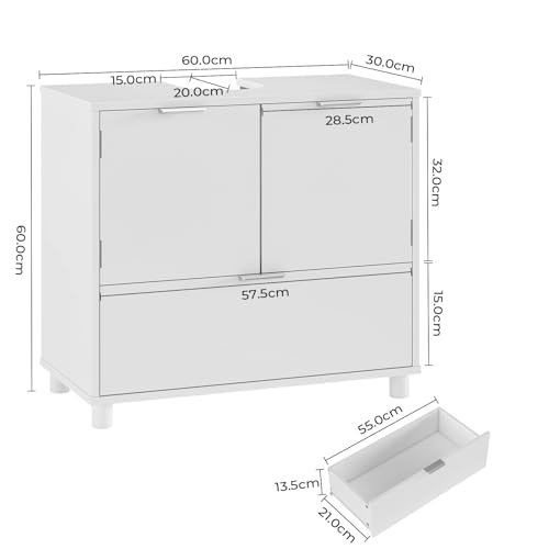 Meuble Sous Lavabo Blanc 60 cm avec Tiroir FORABAMB