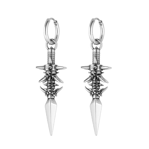 HZMAN Gothic Spike Dangle Earring for Men Punk Stainless Steel Earrings for Women