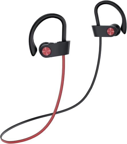 BX Wireless Earbuds Bluetooth, Bluetooth Headphones Wireless,Sports Earphones IPX7 Waterproof,IPX7,15 Hrs Playtime,Sport Earbuds Wireless for Gym Workout Running,Red