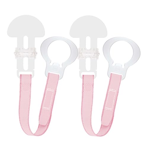 MAM Dummy Clip | 2 Pack | Baby Soother Clips Fit All MAM Soothers | Adjustable Length and Lightweight Design | Baby Accessories | Plain Pink | Dummies Not Included