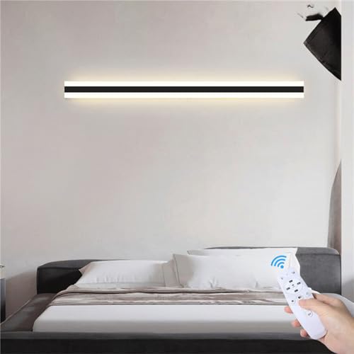 OGLFGLNY Led Wall Light, Led Indoor Dimmable with Remote Control Wall Lamp Interior Wall Sconce Long Strip Wall Sconce Brightness Adjustable Stairscase Balcony Corridor,Gold-120CM (Black 30CM)