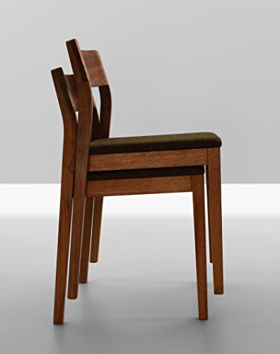 Image of Genuine Decor Rosewood Dining Chair with Cushion - Rustic Teak Brown Finish, Solid Wood, Chair for Dining Room Set of Two