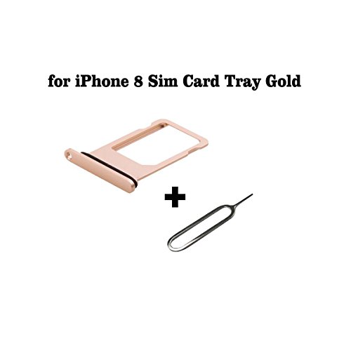 Cemobile SIM Card Tray Slot Holder Replacement with Rubber Waterproof Ring for iPhone 8 4.7 Inch + SIM Card Tray Open Eject Pin (Gold)