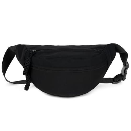 Aucuu Riñonera Mujer de Nylon, Bolsa de Cintura, Riñonera Running Mujer y Hombre, Bolsa Viaje, con Deportiva Ajustable e Impermeable para Actividades al Aire Libre y Viajes-Negro