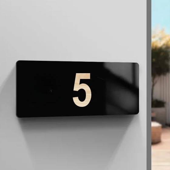 Hotel Room Number Plate - 5| Black Acrylic Fixed with Wood Texture Pattern Number | Size: 152.4 mm x76.2 mm | Easy Installation Type Double Sided Tape Fixed on Backside-image-29